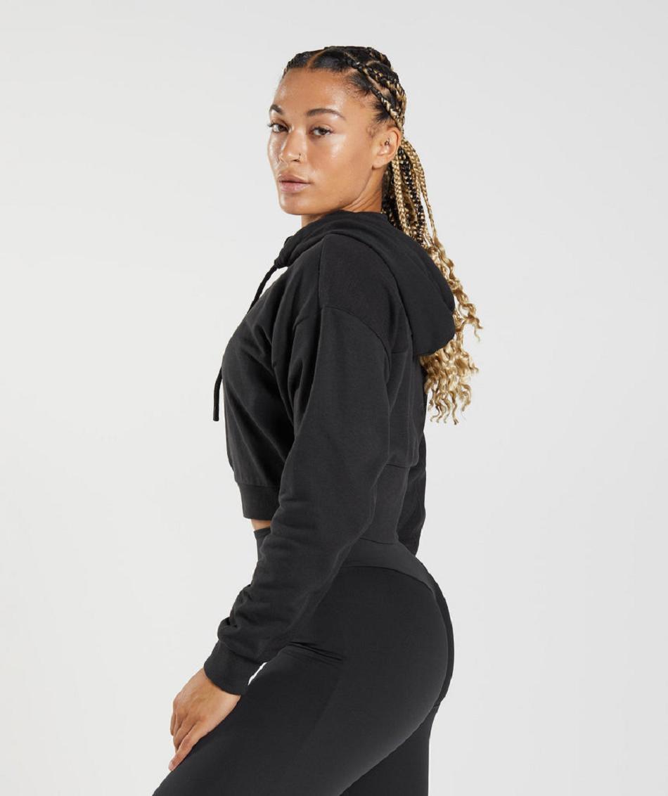 Gymshark Gs Power Cropped Zip Ženske Majica S Kapuljačom Crne | HR 3574NWY